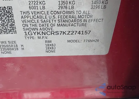 2019 Cadillac Xt5 Luxury from USA, damaged, VIN 1GYKNCRS7KZ274157